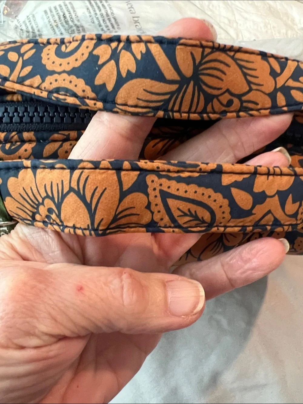 Vera Bradley Navy and Orange Floral Pouch with Green Pull